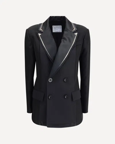 Sacai Double-breasted Blazer With Double Revers In Black