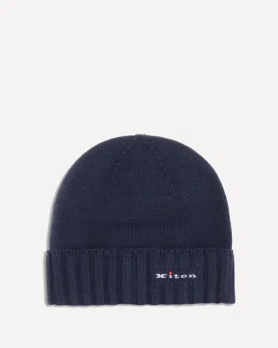 Kiton Men Wool Beanie Hat In Blue
