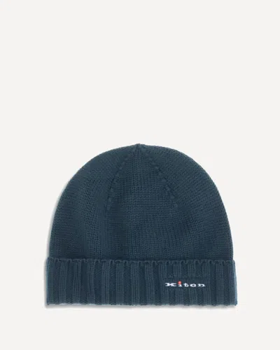 Kiton Men Wool Beanie Hat In Blue