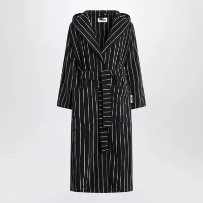 Tekla Terry Classic Striped Cotton Bathrobe Antwerp In Black