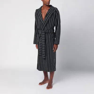 Tekla Terry Classic Striped Cotton Bathrobe Antwerp In Black