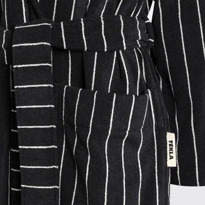 Tekla Terry Classic Striped Cotton Bathrobe Antwerp In Black