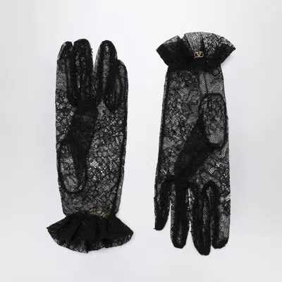 Valentino Lace Bow Sheer Fabric Gloves Signature In Black