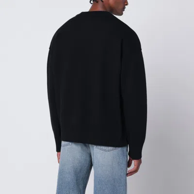 Ami Alexandre Mattiussi Relaxed Fit Black Wool Turtleneck Sweater With Graphic Heart Motif In Black