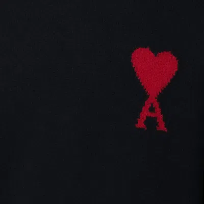 Ami Alexandre Mattiussi Relaxed Fit Black Wool Turtleneck Sweater With Graphic Heart Motif In Black
