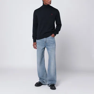 Ami Alexandre Mattiussi Ami Paris Ami De Coeur Midnight Blue Turtleneck In Black