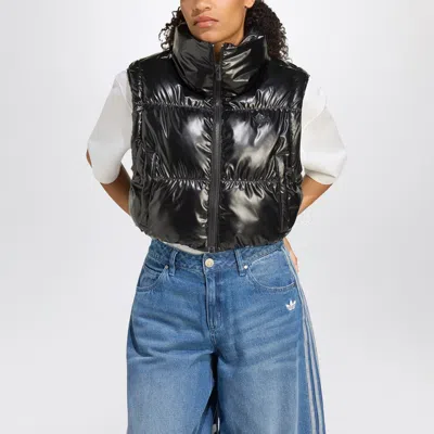 Adidas Originals Shiny Black Convertible Cropped Puffer Jacket