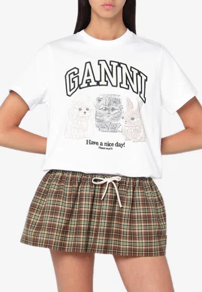 Ganni Animals White T-shirt In White