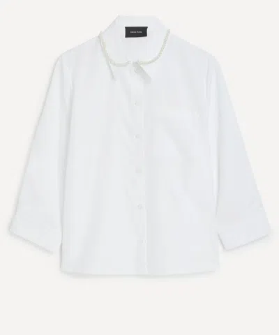 Simone Rocha Embellished Cropped Masculine Button-front Shirt In White