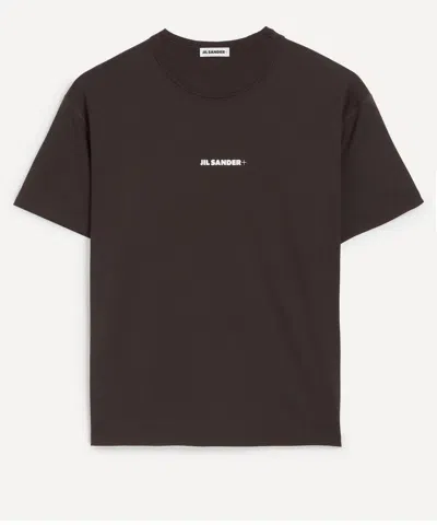 Jil Sander Boxy-fit Brown T-shirt With Centered Logo Print In Black