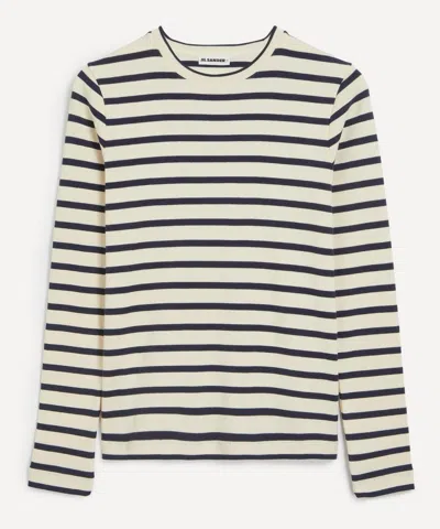 Jil Sander Striped Ribbed Cotton T-shirt In Multi