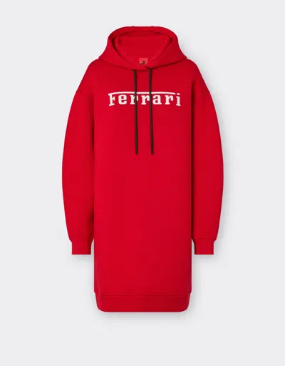 Ferrari Cotton Sweatshirt Dress With  Logo In Racing Red