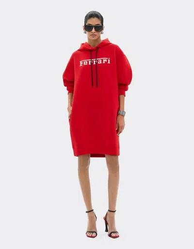 Ferrari Cotton Sweatshirt Dress With  Logo In Racing Red