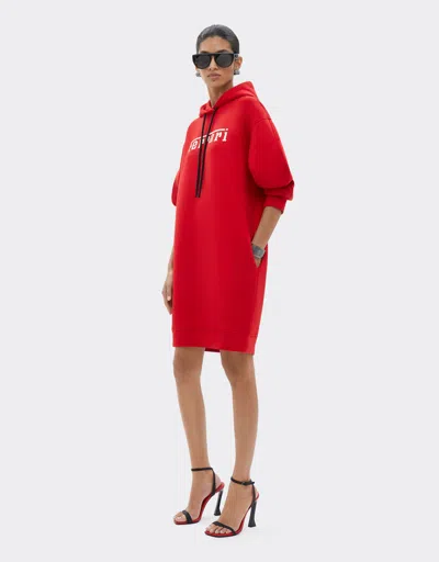Ferrari Cotton Sweatshirt Dress With  Logo In Racing Red