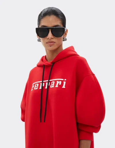 Ferrari Cotton Sweatshirt Dress With  Logo In Racing Red