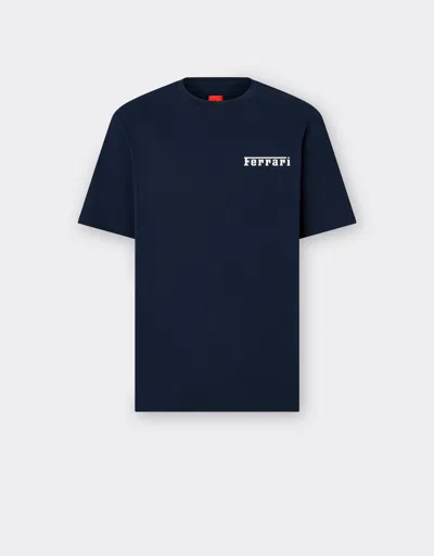 Ferrari Cotton T-shirt With  Logo In Navy