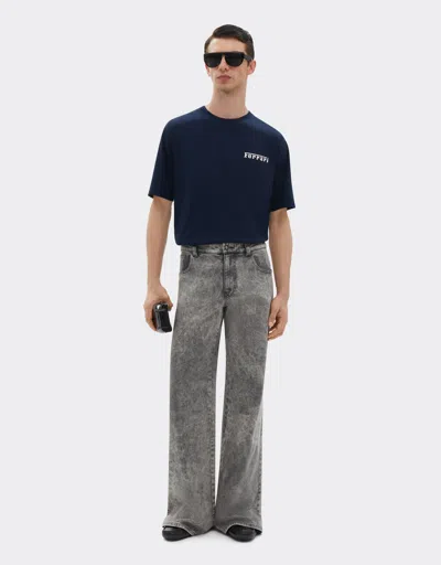 Ferrari Cotton T-shirt With  Logo In Navy