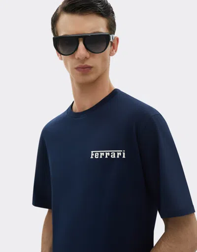 Ferrari Cotton T-shirt With  Logo In Navy