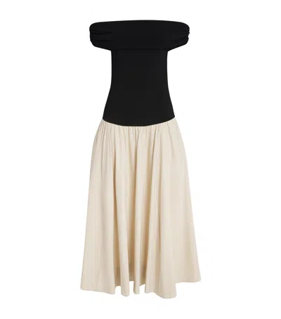 Simkhai Adaline Off-the-shoulder Linen-blend And Recycled Satin-jersey Midi Dress In Black