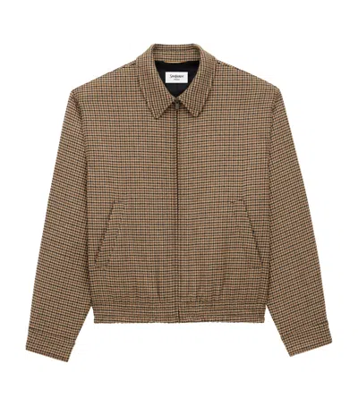 Saint Laurent Checked Zip-up Bomber Jacket In Brown