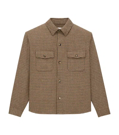 Saint Laurent Long Sleeve Checkered Overshirt Chest Pockets In Brown