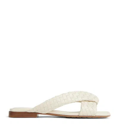 Bottega Veneta Leather Intrecciato Riva Flat Mules In White