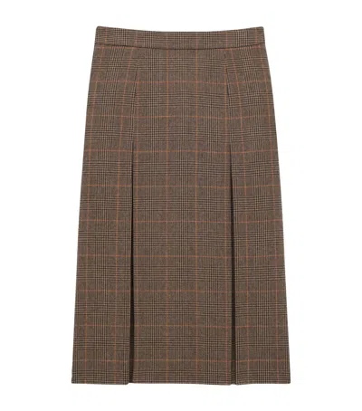 Saint Laurent Grey Midi Skirt With Side Concealed Zip Closure And All-over Check Motif In Wool And Cashmere Woman In Brown