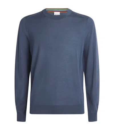 Paul Smith Merino Wool Crewneck Sweater In Blue