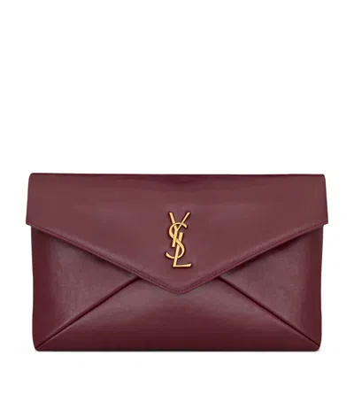 Saint Laurent Large Leather Cassandre Envelope Pouch In Red