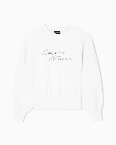 Emporio Armani Logo Crewneck Sweatshirt With Ribbed Cuffs In White
