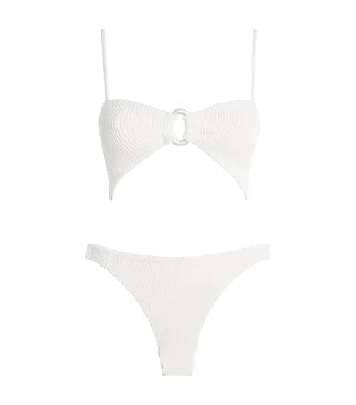 Hunza G 'misty' White Bikini With Fixed Spaghetti Straps And Cut-out With Ring In White