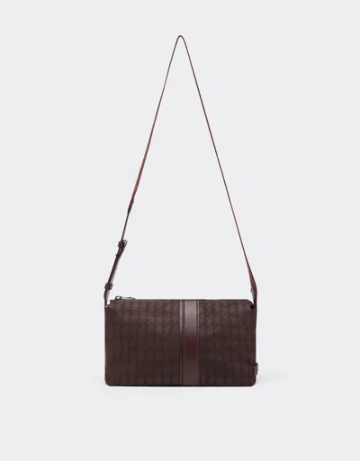 Ferrari Q-cycle® Jacquard Crossbody Bag With Cavallino Pattern In Brown