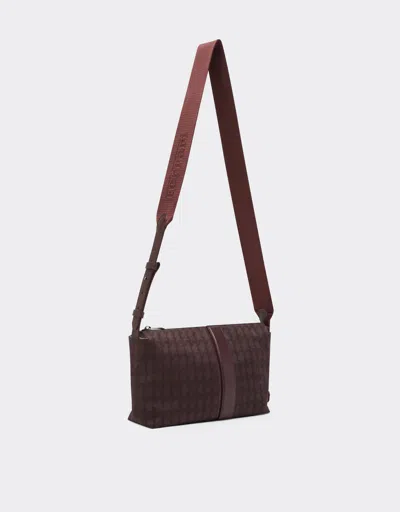 Ferrari Q-cycle® Jacquard Crossbody Bag With Cavallino Pattern In Brown