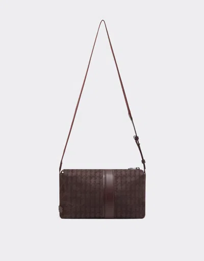 Ferrari Q-cycle® Jacquard Crossbody Bag With Cavallino Pattern In Brown