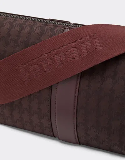Ferrari Q-cycle® Jacquard Crossbody Bag With Cavallino Pattern In Brown