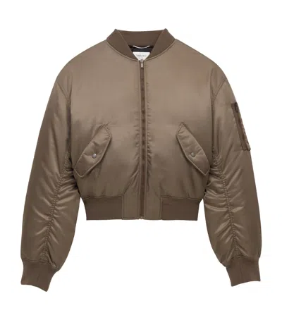 Saint Laurent Bomber Jacket In Water-repellent Nylon Serge In Brown