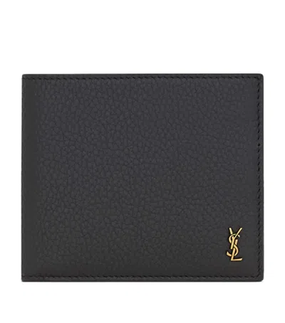 Saint Laurent Leather Cassandre Bifold Wallet In Gray