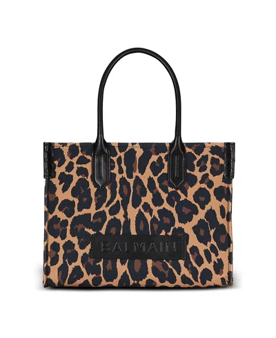 Balmain B-army Shopper Shoulder Bag In Leopard-print Canvas In Brown