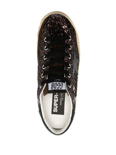 Golden Goose Glitter Star Patch Sneakers With Eyelet Accents In Black