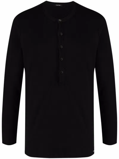 Tom Ford Henley-neck Long-sleeved Jersey T-shirt Clothing In Black
