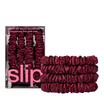 Slip Pure Silk Back To Basics Skinny Scrunchies In Maroon, Set Of 4 In Burgundy