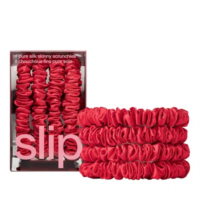 Slip Pure Silk Back To Basics Skinny Scrunchies In Red, Set Of 4 In Red