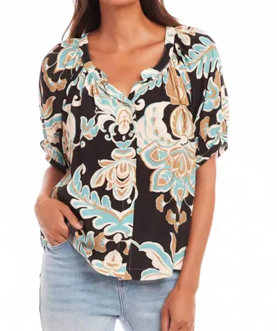 Karen Kane Floral Print Button-up Peasant Top In Multi