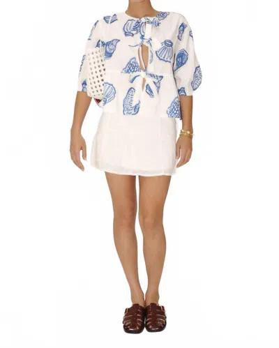 Bailey Rose Seashell Pattern Blouse With Bows In White/blue In White