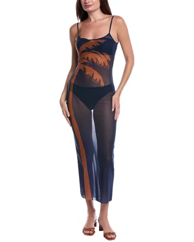 Weworewhat Mesh Palm Print Maxi Slip Dress In Black