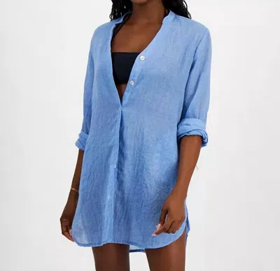 J Valdi Women's Big Shirt Button-front Long-sleeve Swim Cover-up In Chambray In Blue