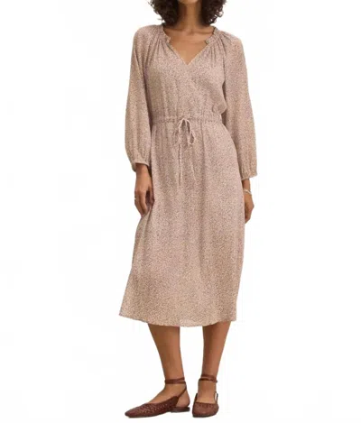 Velvet By Graham & Spencer Lima Printed Crinkle Cotton Gauze Midi Dress In Beige In Gold