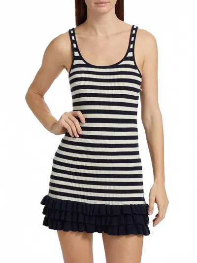 Brandon Maxwell Sutter Cashmere Mini Dress In Navy-white Stripe In Black