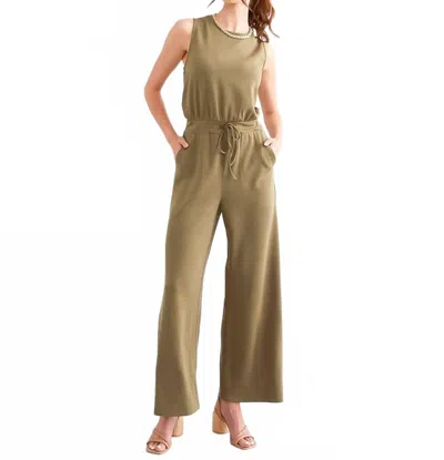Davi & Dani Plus Solid Knit Jumpsuit In Olive In Green