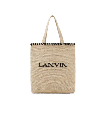 Lanvin Raffia Tote Bag Woven Texture In Blackwhite